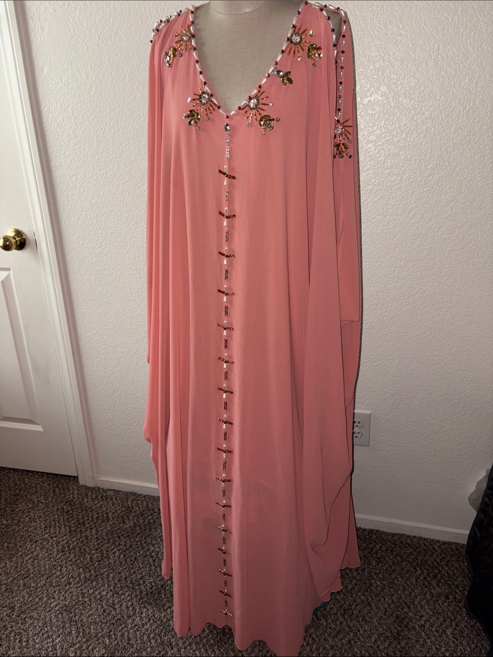 SHEIN Coral Pink Embellished V-Neck tunic dress